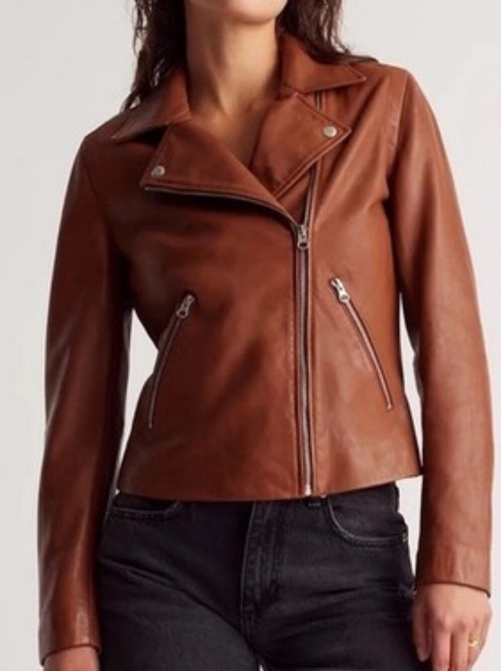 RARE Quince Washed Leather Biker Jacket, Dark Cognac XL NWT